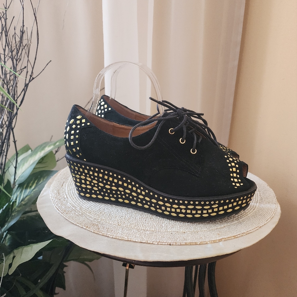 Shellys London Women's Black Suede Platform Oxfort Size 41 US9.5 - Picture 2 of 7